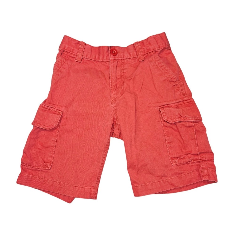 Lands' End Boys‎ Size 8 Cargo Shorts Red Cotton Canvas Flat Front Casual Summer